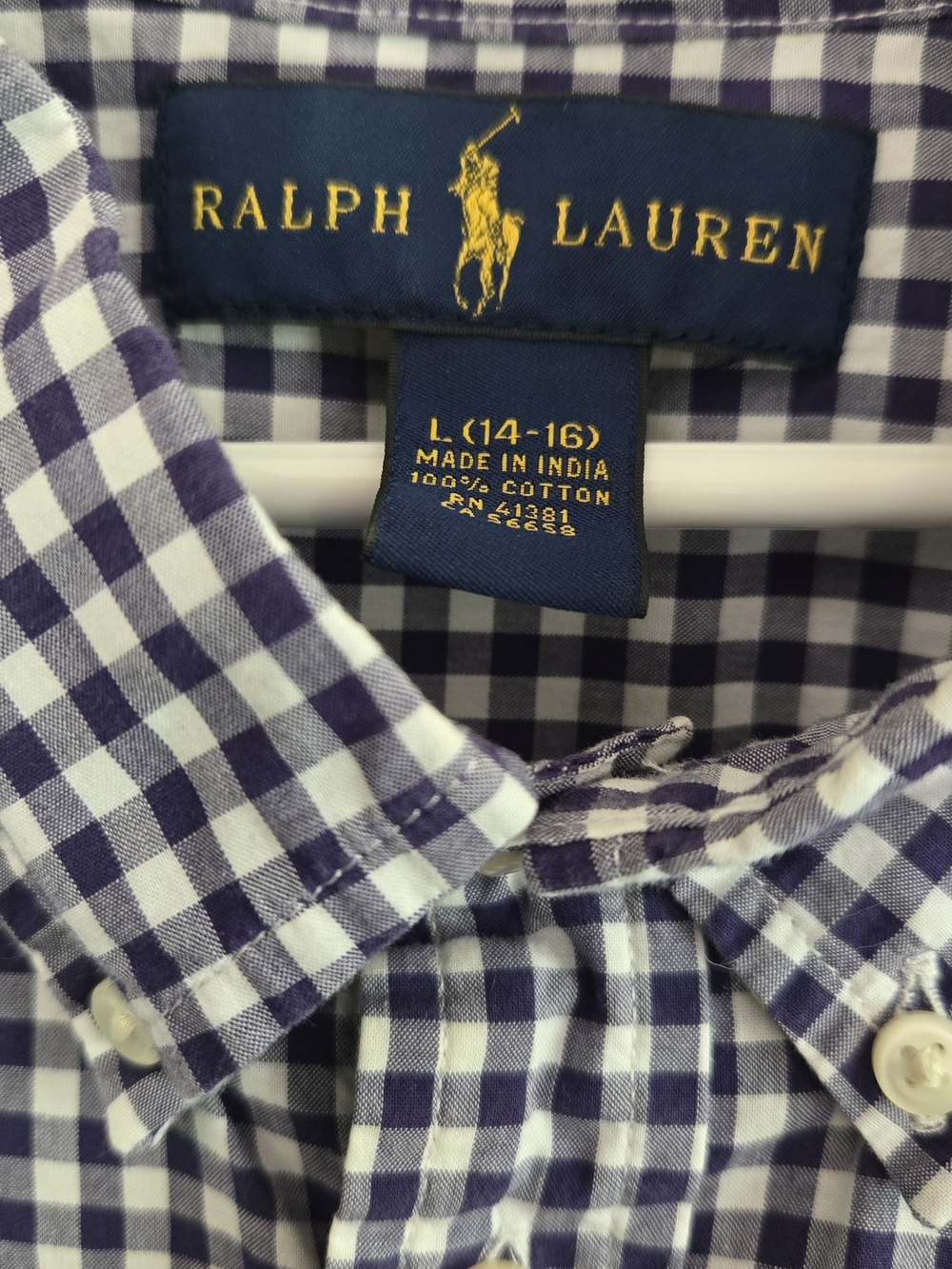 Ralph Lauren Lot Of 2  Gingham Button-Down Shirts Size 14-16